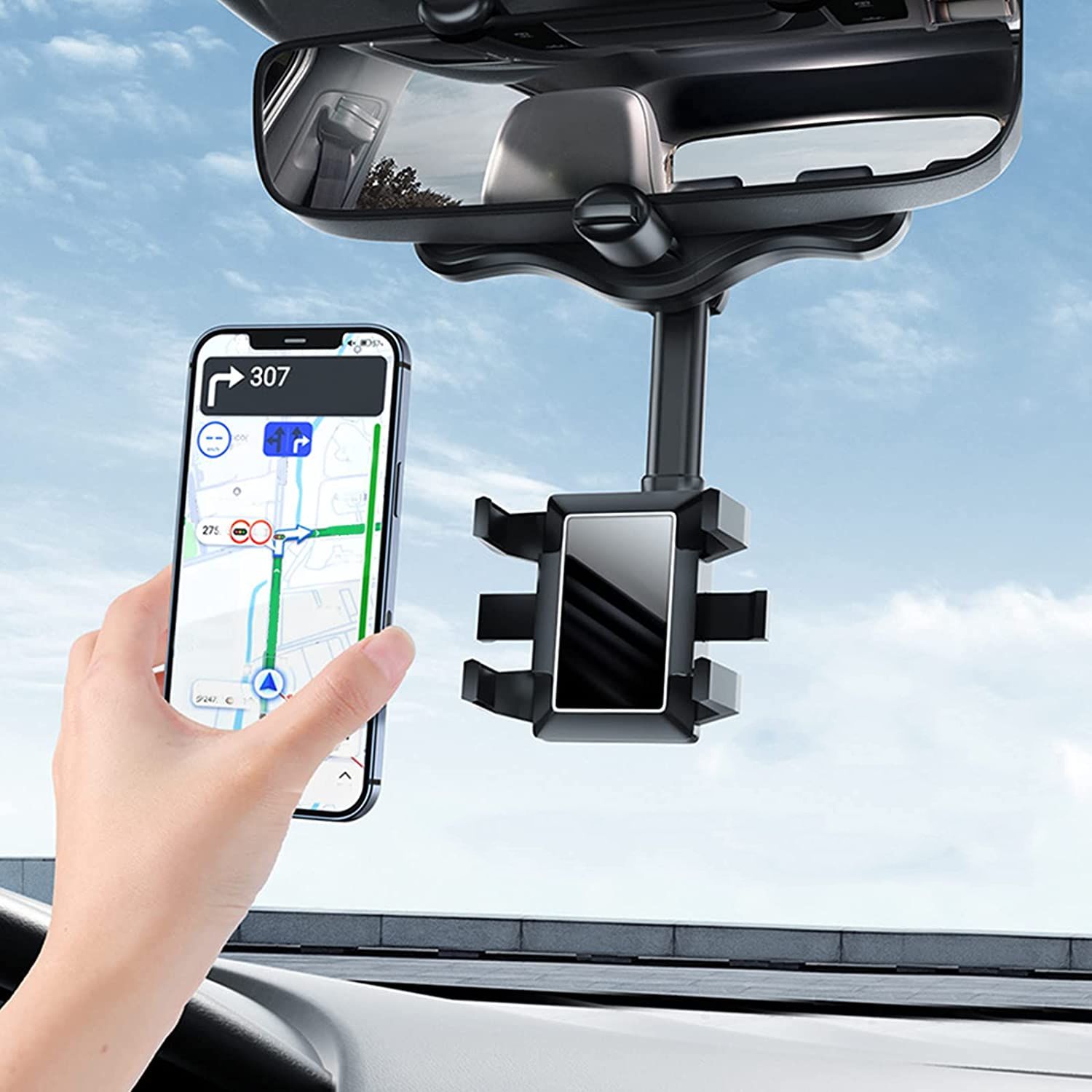 Adjustable Car Phone Mount Rear View Mirror Holder - Pexav