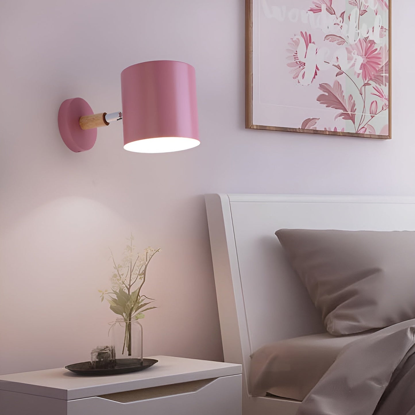 Pastel Nordic Wall Light – Adjustable Colorful Wall Sconce for Cozy Ambiance, Metal and Wood Design, Ideal for Living Room or Study 5