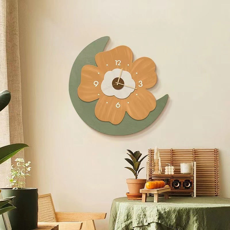 Rustic Wooden Wall Clock with Colorful Flower Pattern - Pexav