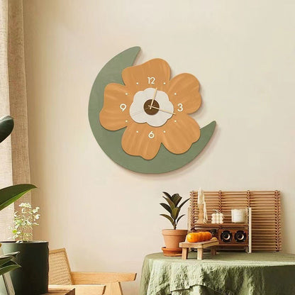 Rustic Wooden Wall Clock with Colorful Flower Pattern - Pexav