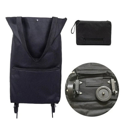 Portable Expandable Shopping Bag with Wheels and Foldable Design