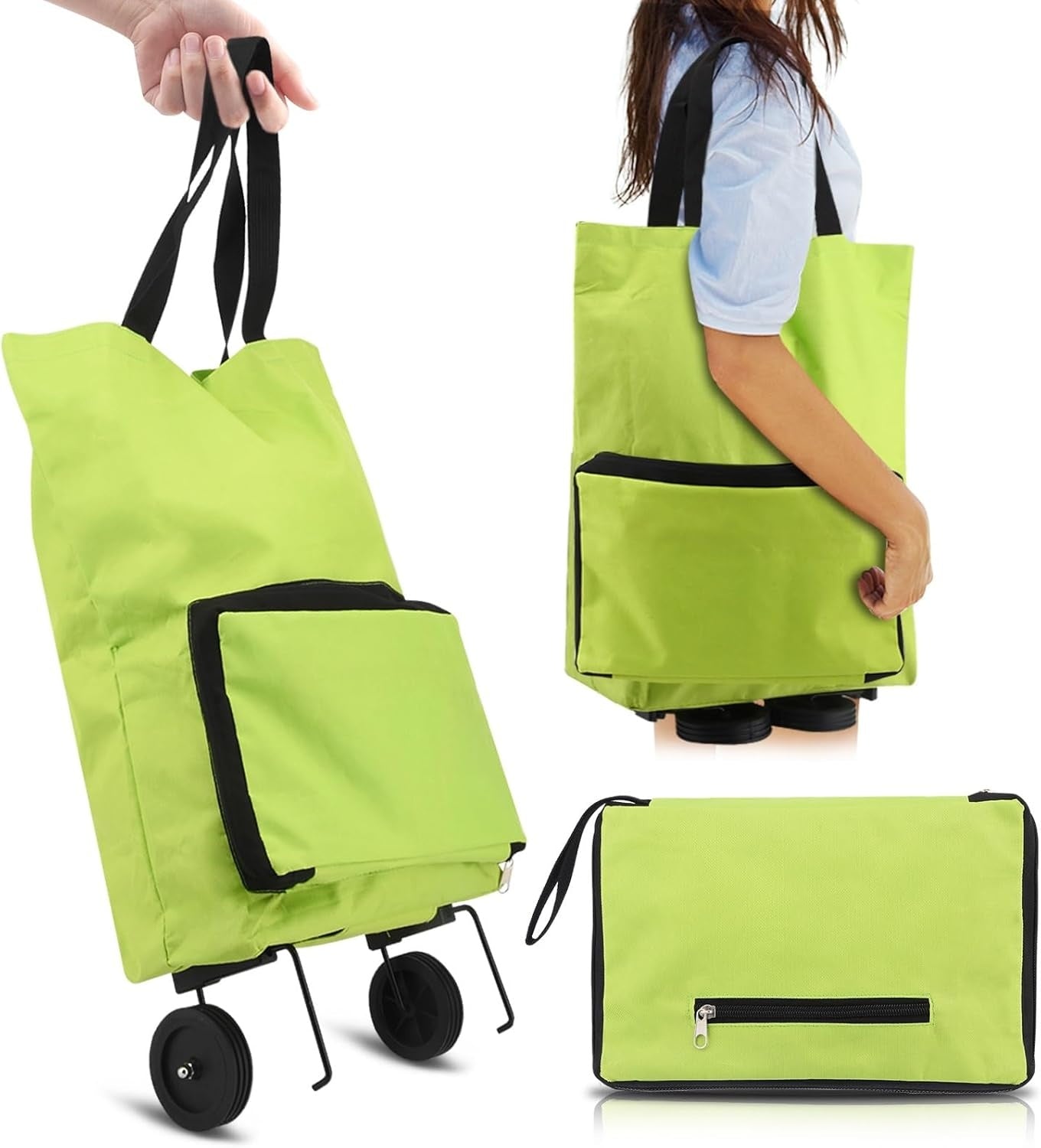 Portable Expandable Shopping Bag with Wheels and Foldable Design