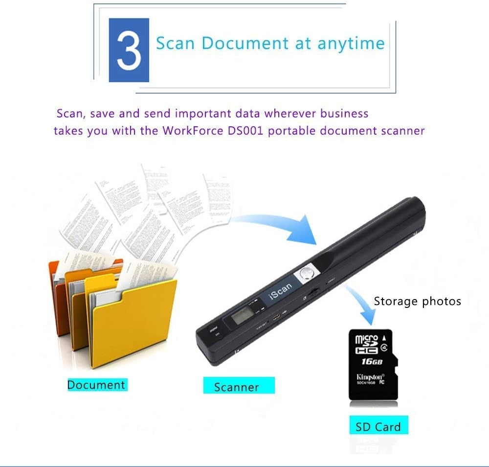 Portable Handheld Scanner, 900DPI, JPG/PDF, MicroSD Support