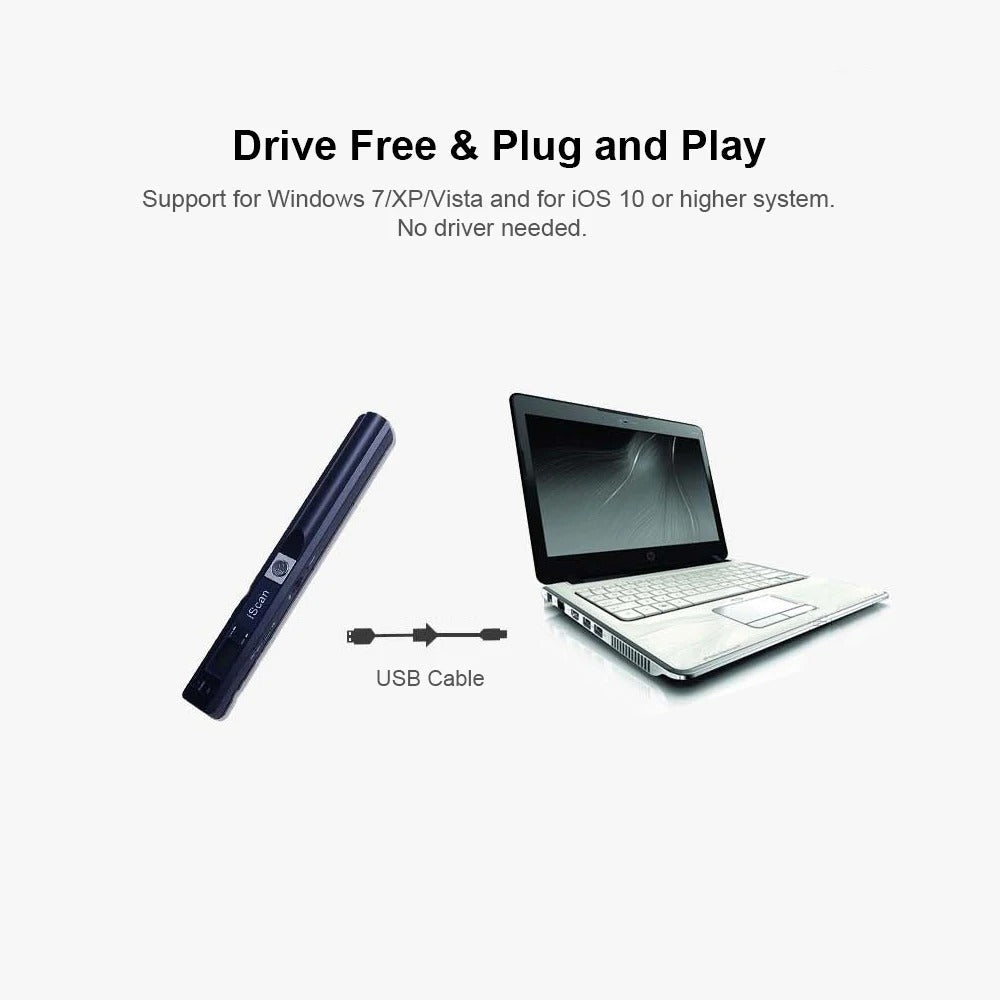Portable Handheld Scanner, 900DPI, JPG/PDF, MicroSD Support