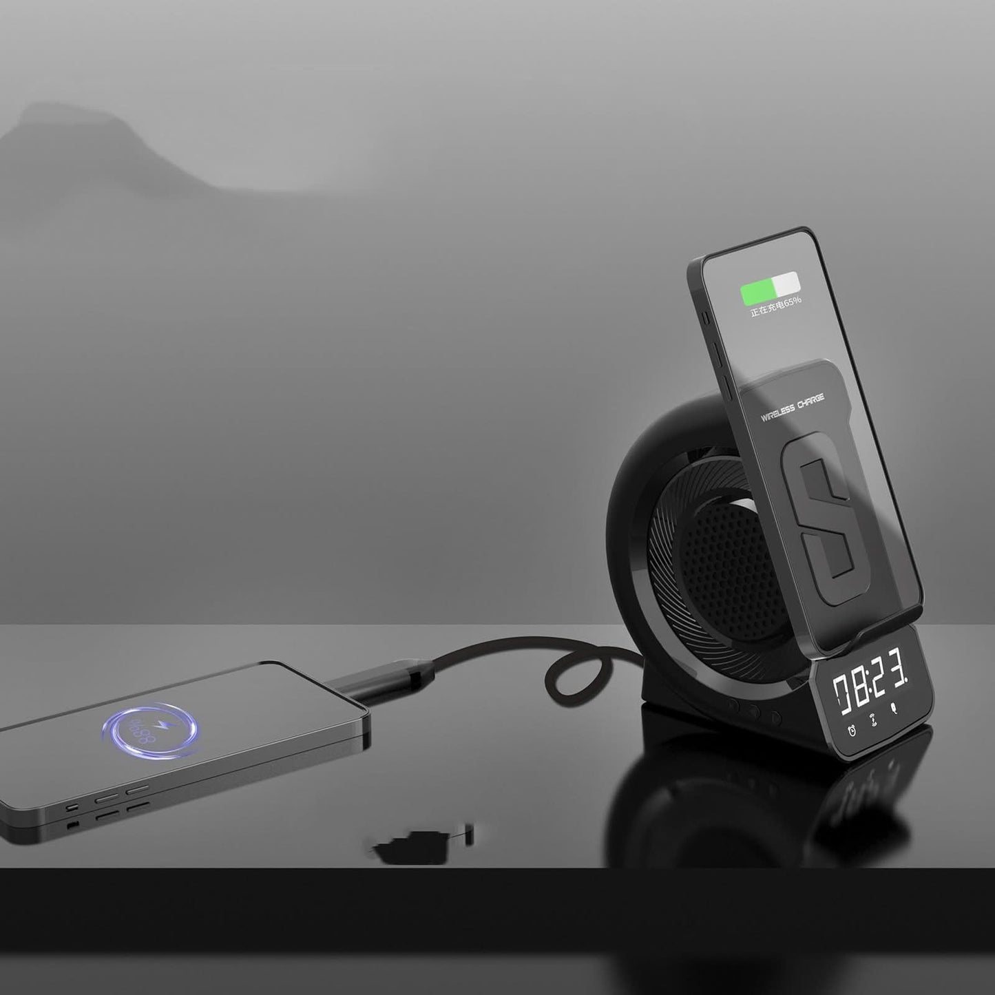 Wireless Charging Bluetooth Speaker Clock - Compact Travel Alarm - Pexav