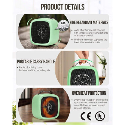 Portable Indoor Space Heater with 2-Second Fast Heating, Compact and Portable Design