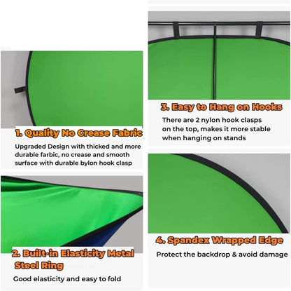Portable Screen - 2 in 1 Double Sided Pop Up Collapsible Backdrop for Photo, Video Shooting, Live Streaming & Gaming
