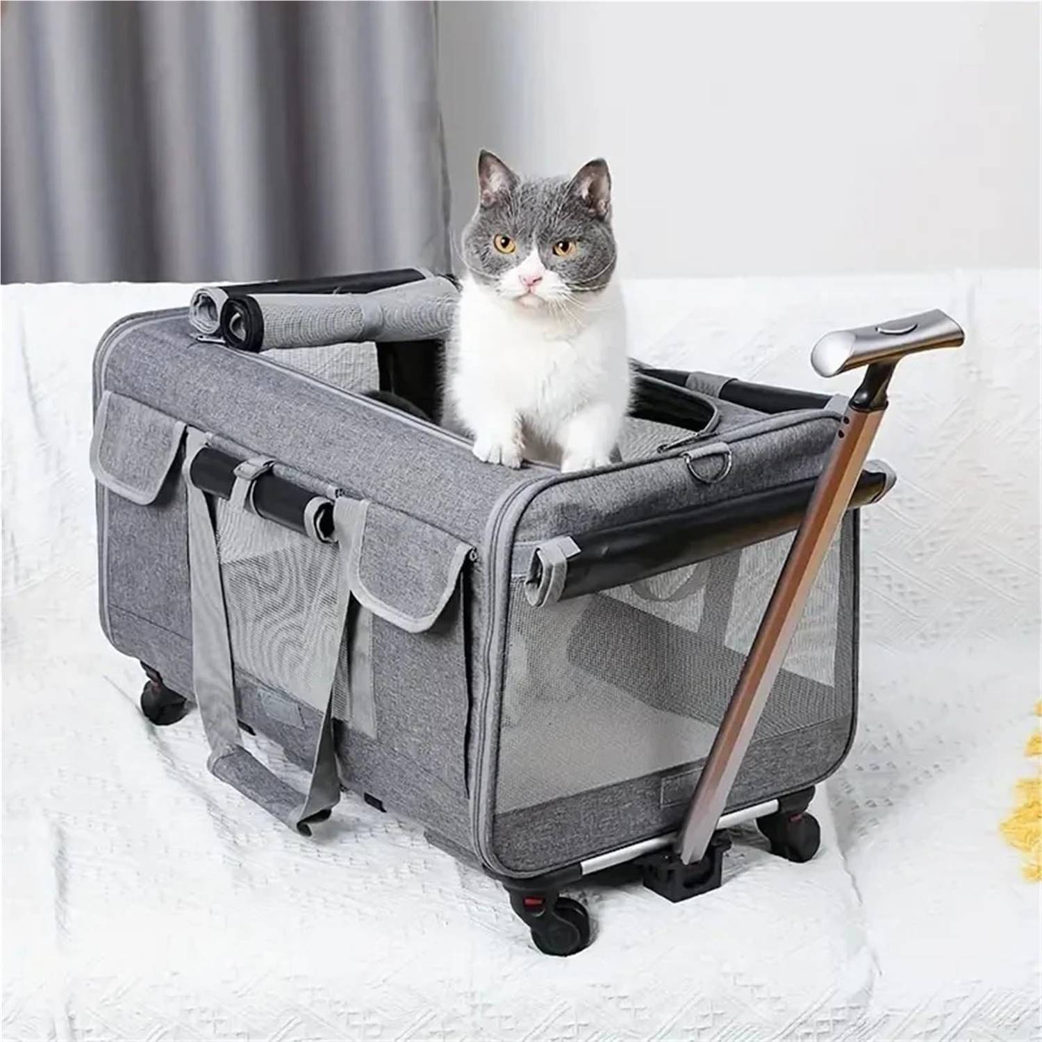 Large Pet Stroller Carrier with Wheels and Foldable Design - Pexav
