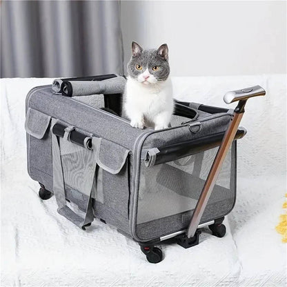 Large Pet Stroller Carrier with Wheels and Foldable Design - Pexav