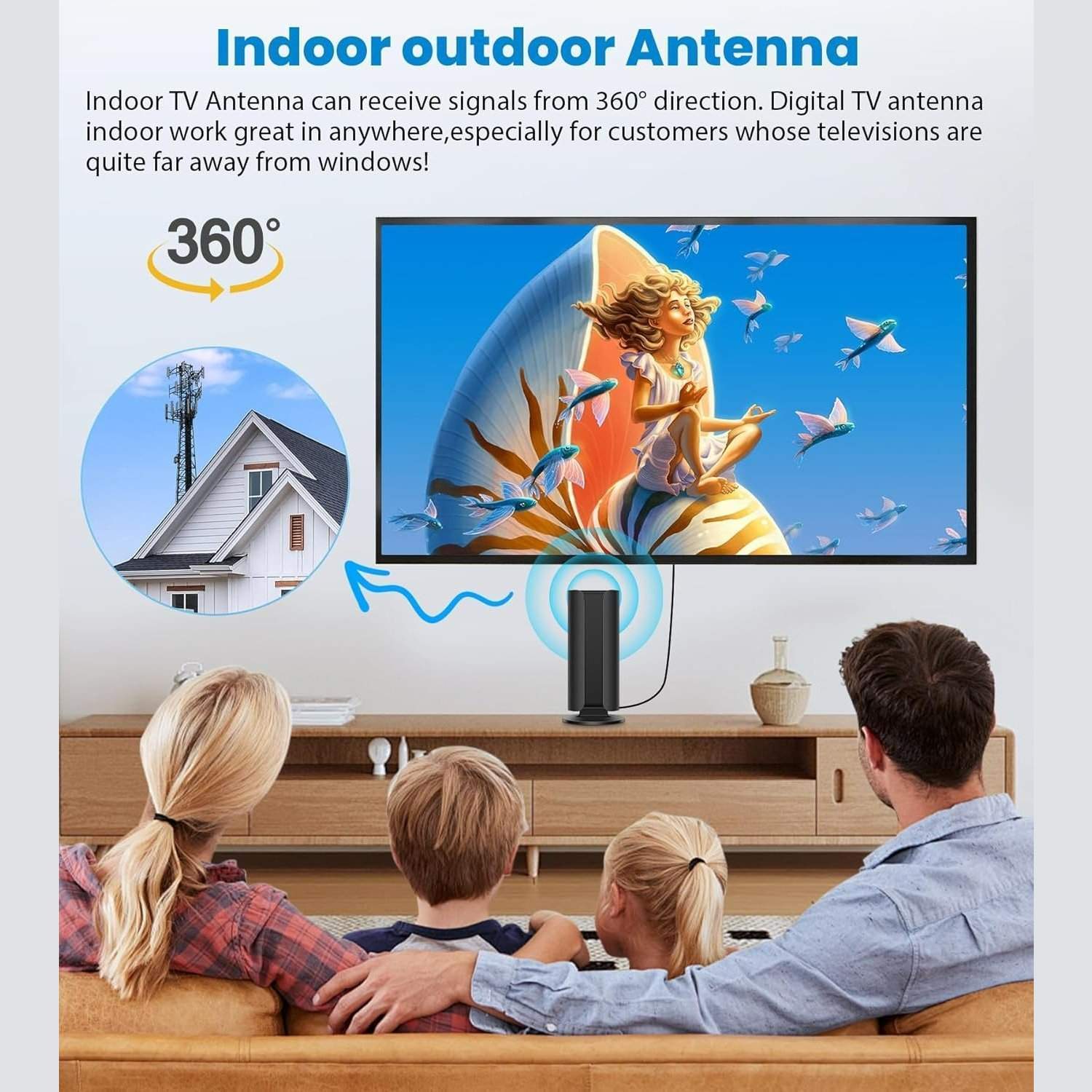 Premium Indoor Antenna - 360 Mile Range, 4K Ultra HD & 1080P Support