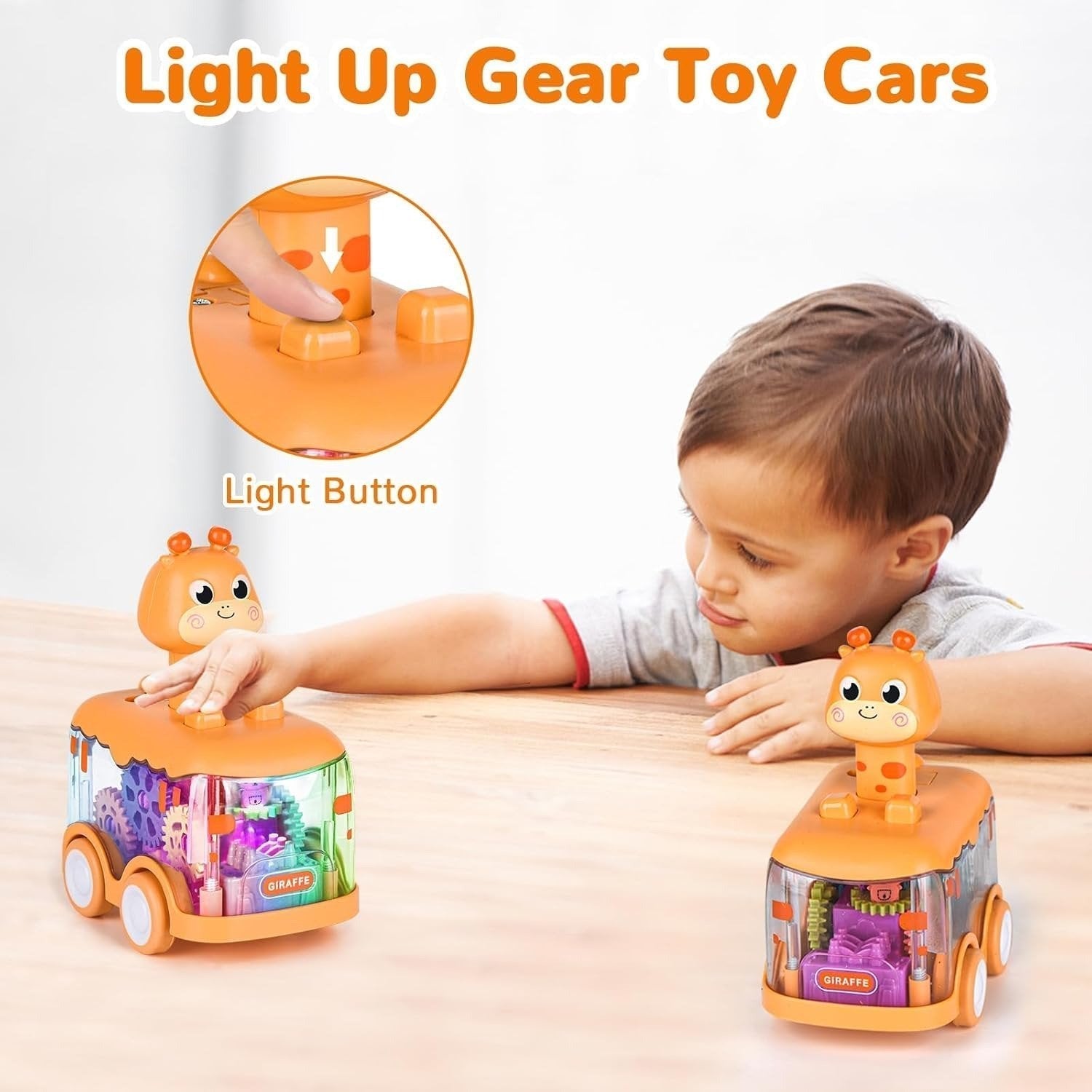 Press Gear Animal Car with Inertial Motion, Light-Up Fun, Educational Play, Safe for Ages 1+