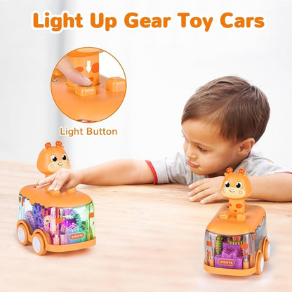 Press Gear Animal Car with Inertial Motion, Light-Up Fun, Educational Play, Safe for Ages 1+