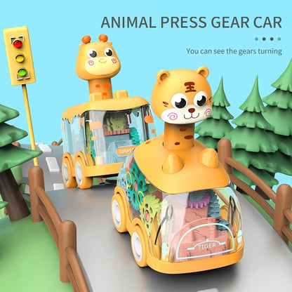 Press Gear Animal Car with Inertial Motion, Light-Up Fun, Educational Play, Safe for Ages 1+