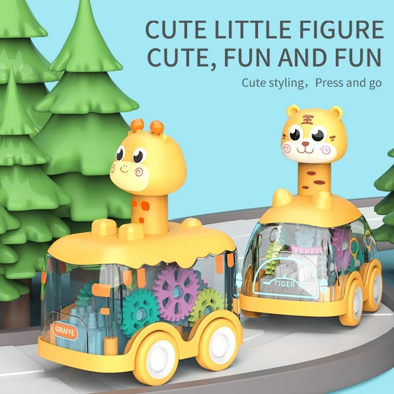 Press Gear Animal Car with Inertial Motion, Light-Up Fun, Educational Play, Safe for Ages 1+