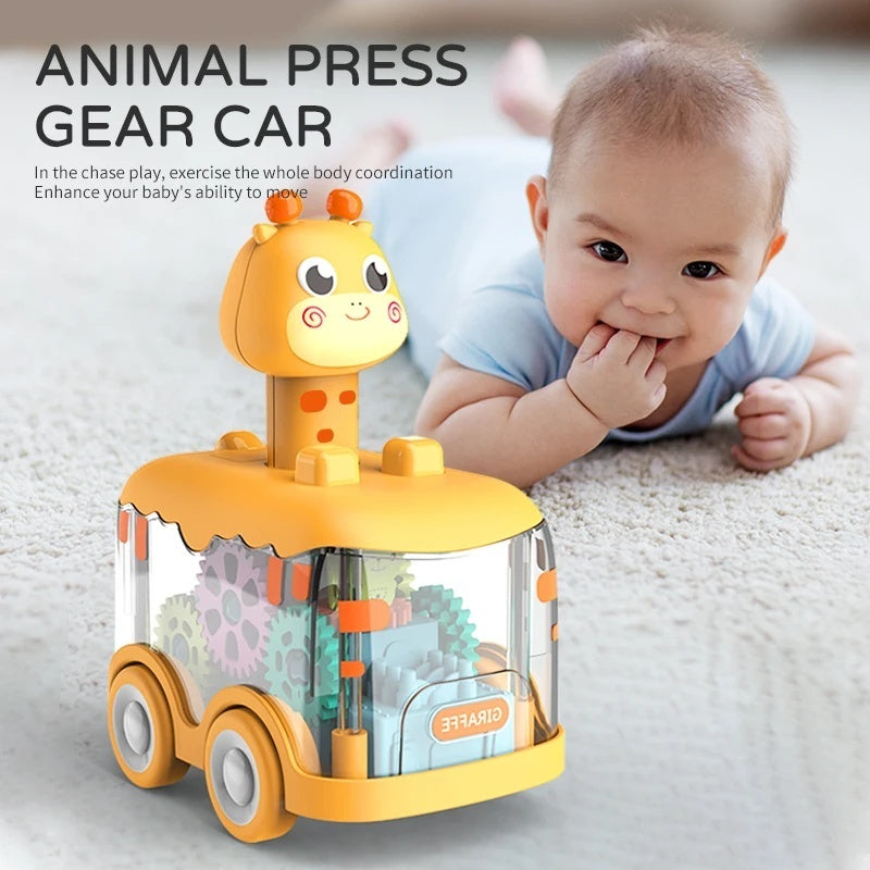 Press Gear Animal Car with Inertial Motion, Light-Up Fun, Educational Play, Safe for Ages 1+