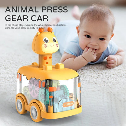 Press Gear Animal Car with Inertial Motion, Light-Up Fun, Educational Play, Safe for Ages 1+