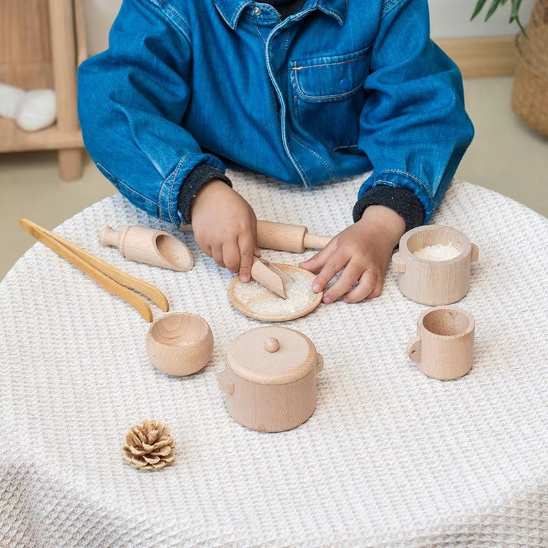 Pretend Play Kitchen Made of Natural Wood, Realistic Simulation, Develops Sensory Skills, Safe for Ages 3+