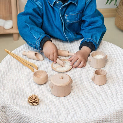 Pretend Play Kitchen Made of Natural Wood, Realistic Simulation, Develops Sensory Skills, Safe for Ages 3+