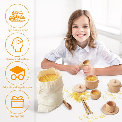 Pretend Play Kitchen Made of Natural Wood, Realistic Simulation, Develops Sensory Skills, Safe for Ages 3+