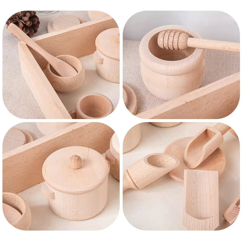 Pretend Play Kitchen Made of Natural Wood, Realistic Simulation, Develops Sensory Skills, Safe for Ages 3+