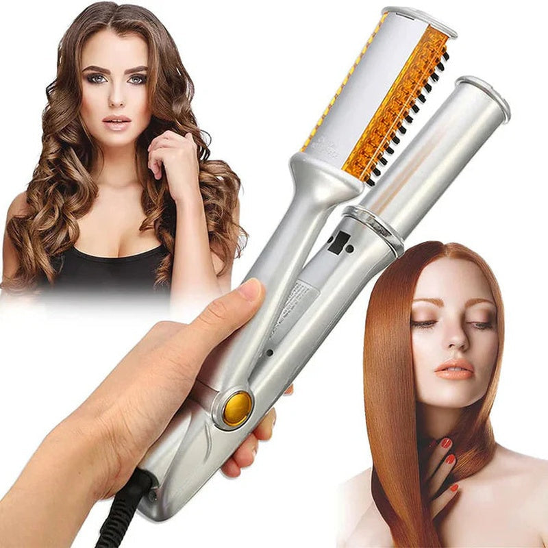 Stylish Dual Function Rotating Hair Straightening Brush - Pexav