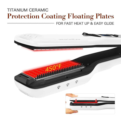 Professional Ceramic Hair Straightener with Steam and Comb