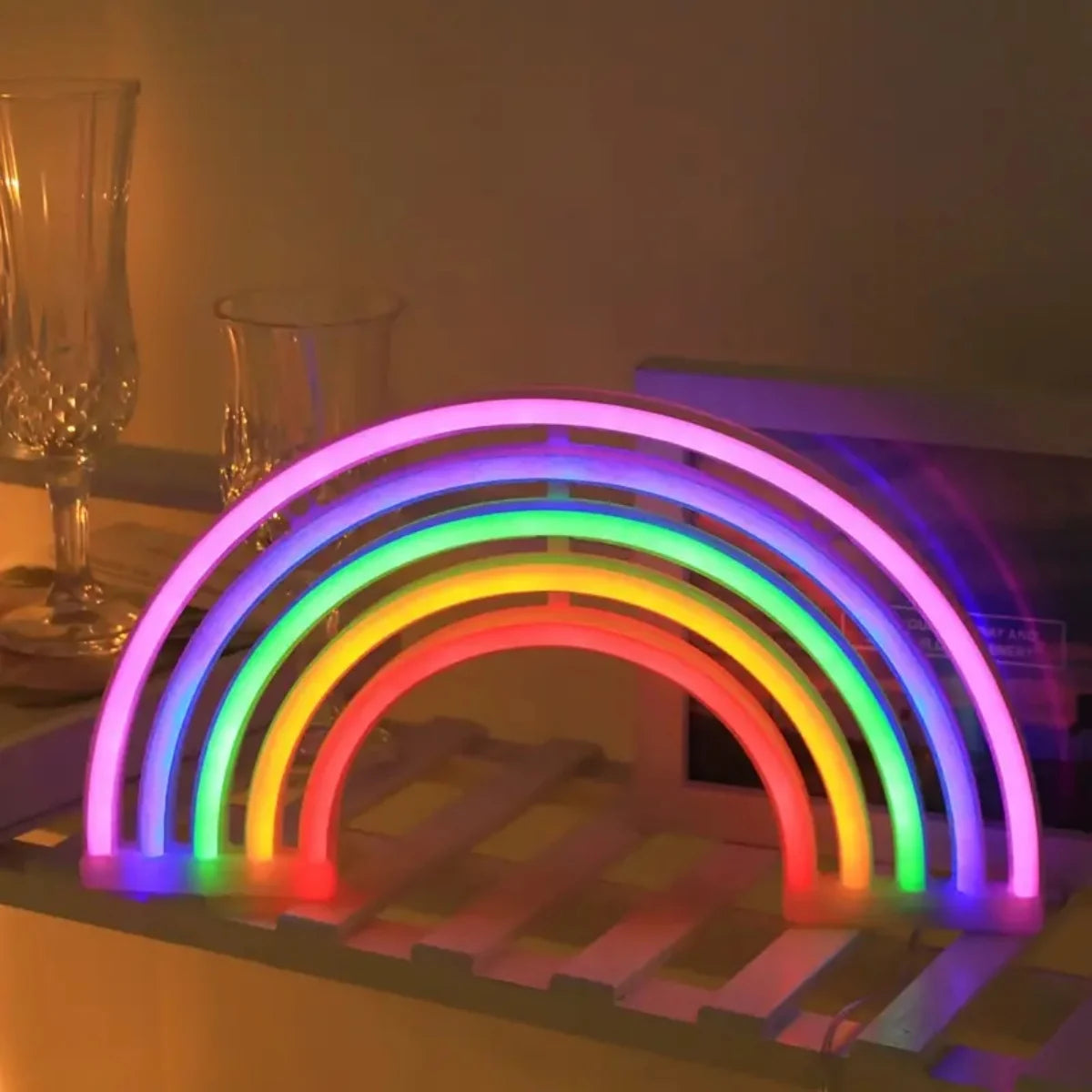 Rainbow Table Lamp – Colorful Neon Light for Home Decoration, 30 x 16.5 cm, USB and Battery Operated 2