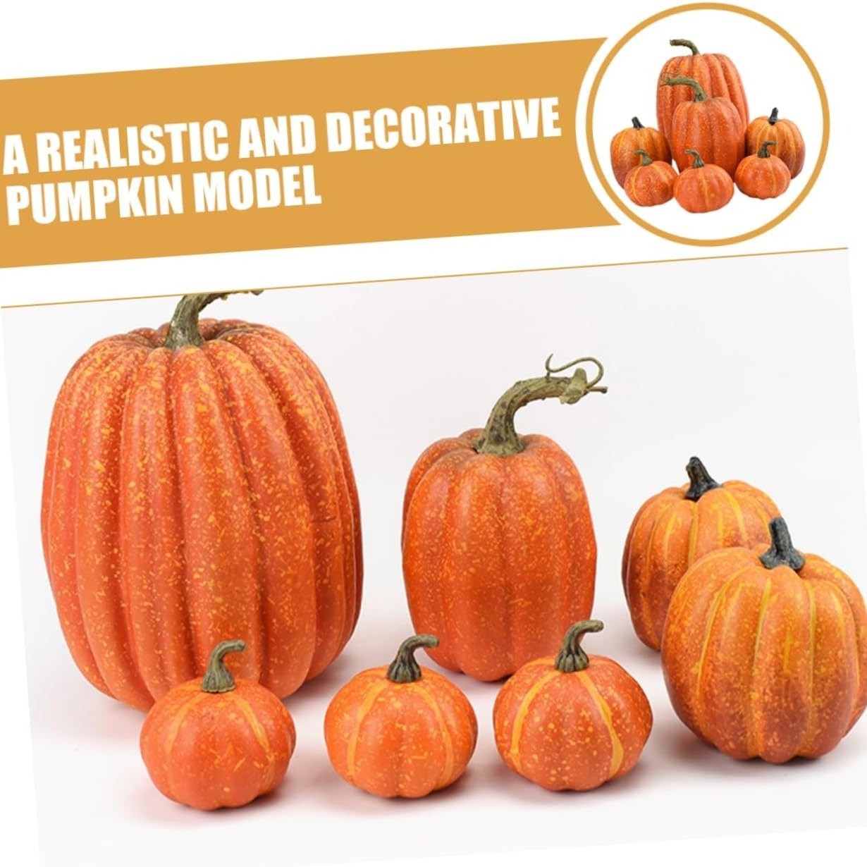 Realistic Fake Pumpkins with 7PCS Set for Halloween Decor, Lifelike Appearance, Fall Autumn Themed Decoration