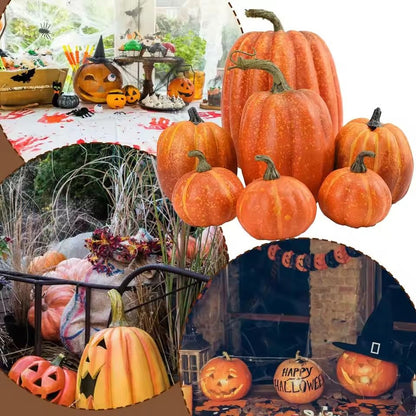 Realistic Fake Pumpkins with 7PCS Set for Halloween Decor, Lifelike Appearance, Fall Autumn Themed Decoration