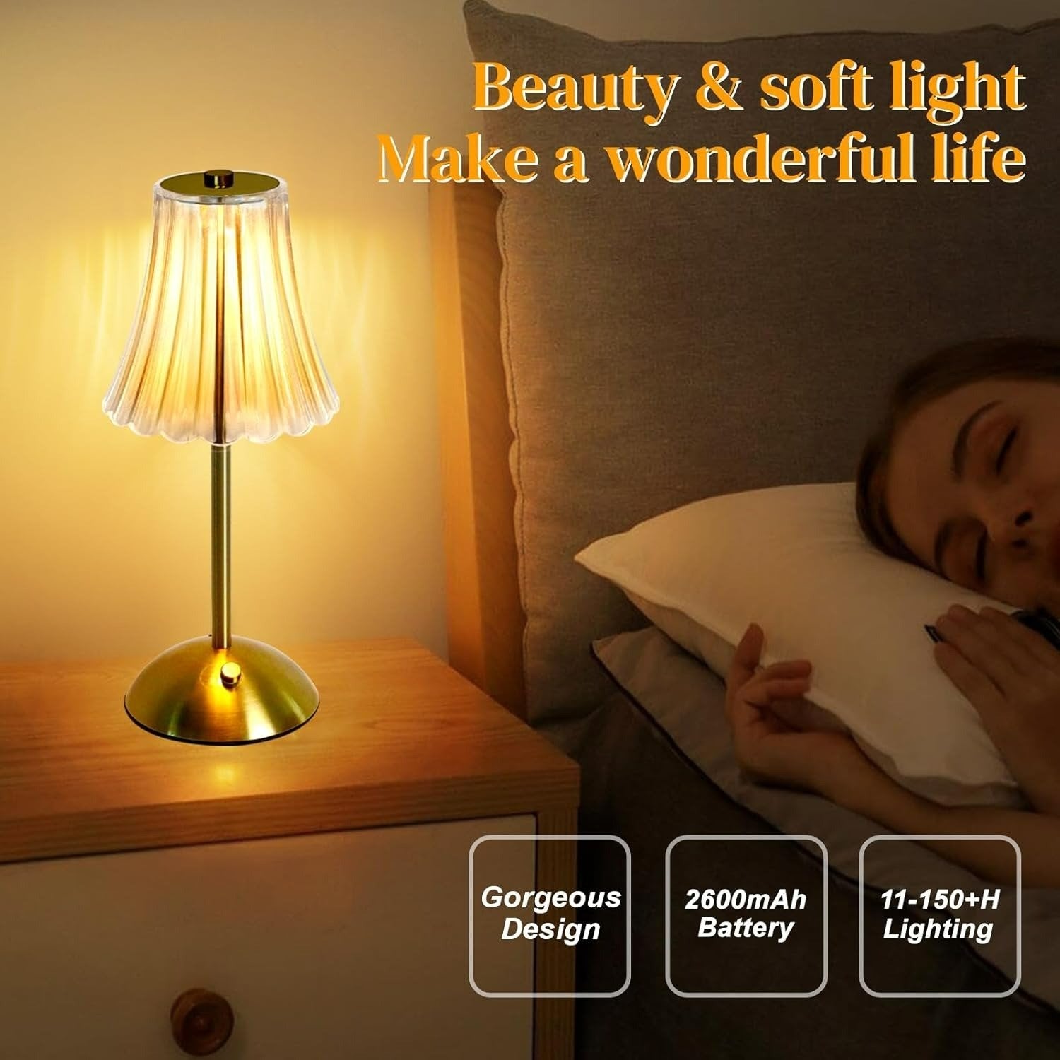 Rechargeable LED Table Lamp – Cordless Touch, Stepless Brightness Adjustment, Memory Function