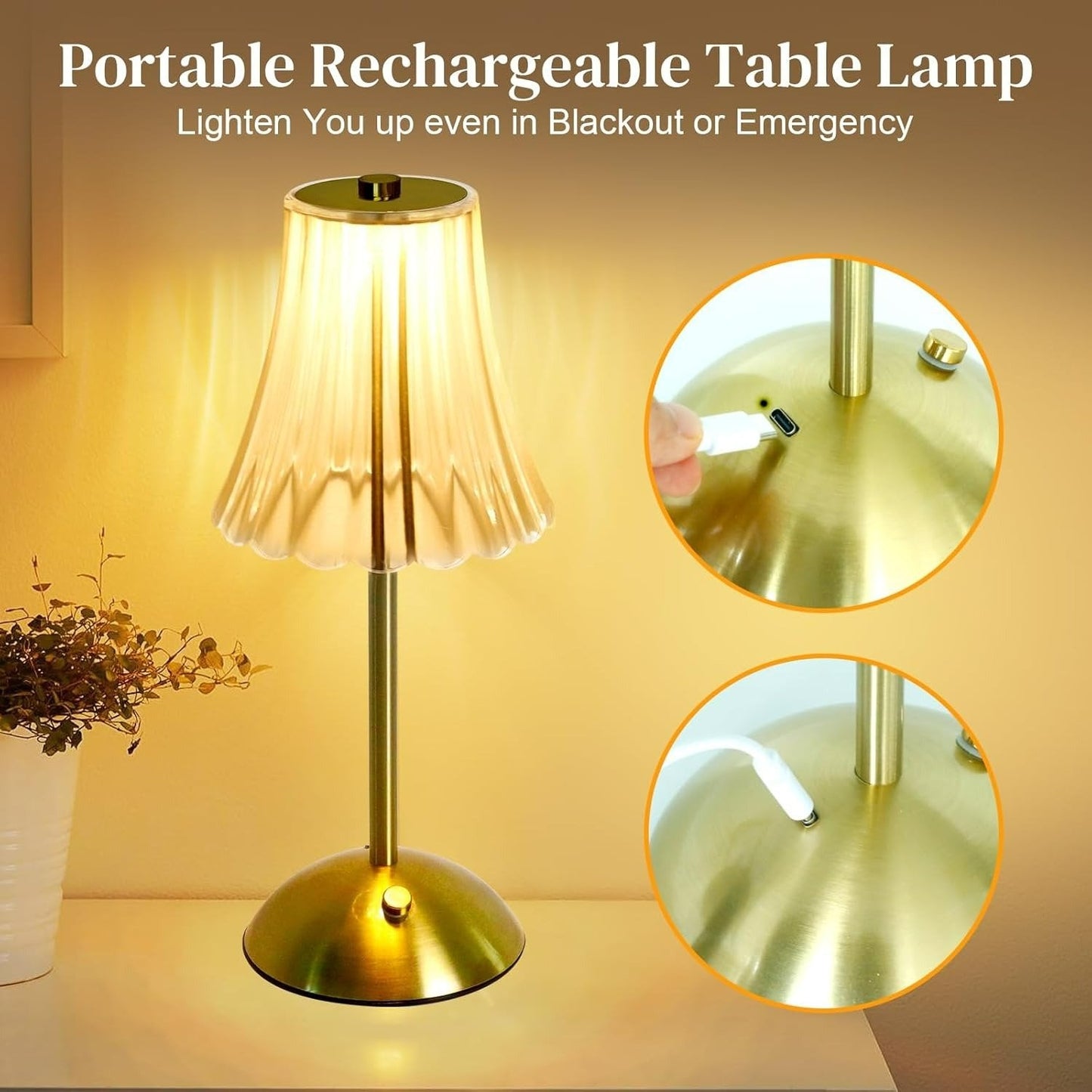 Rechargeable LED Table Lamp – Cordless Touch, Stepless Brightness Adjustment, Memory Function