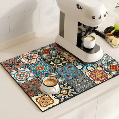 Waterproof Kitchen Coffee Mat with Colorful Designs