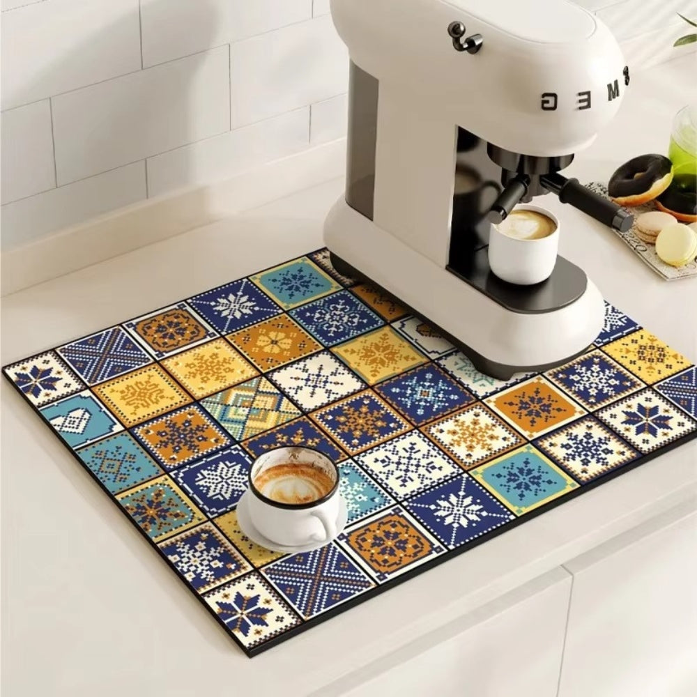 Waterproof Kitchen Coffee Mat with Colorful Designs