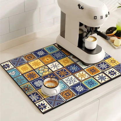 Waterproof Kitchen Coffee Mat with Colorful Designs