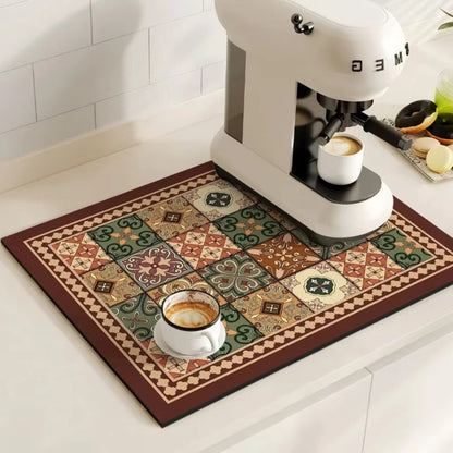 Waterproof Kitchen Coffee Mat with Colorful Designs