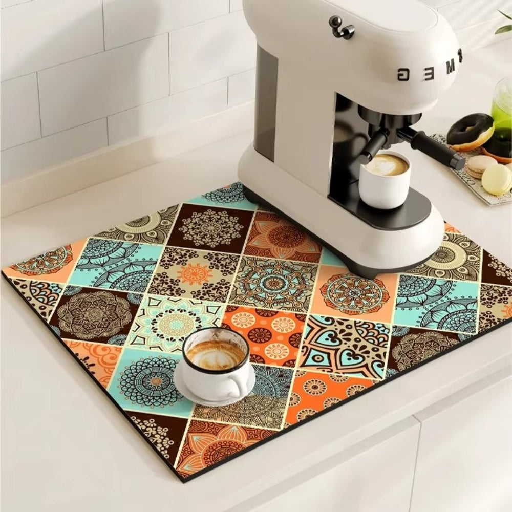 Waterproof Kitchen Coffee Mat with Colorful Designs