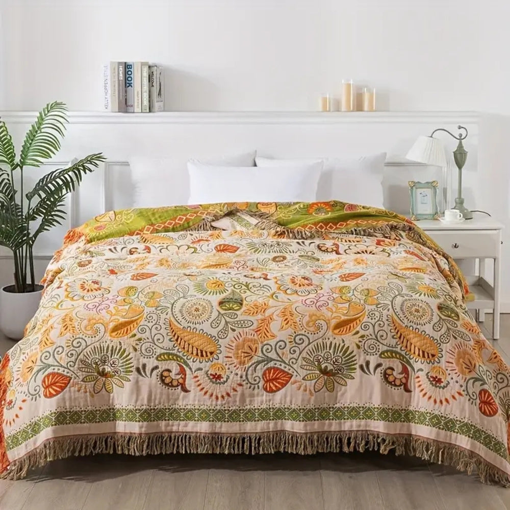 Soft Floral Throw Blanket Reversible Cotton - Pexav