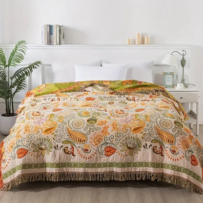 Soft Floral Throw Blanket Reversible Cotton - Pexav