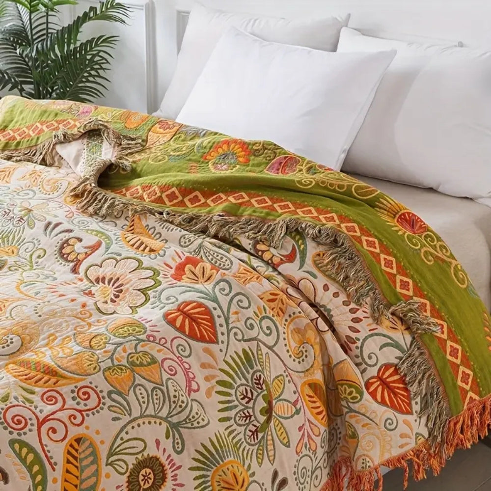 Soft Floral Throw Blanket Reversible Cotton