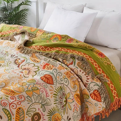 Soft Floral Throw Blanket Reversible Cotton