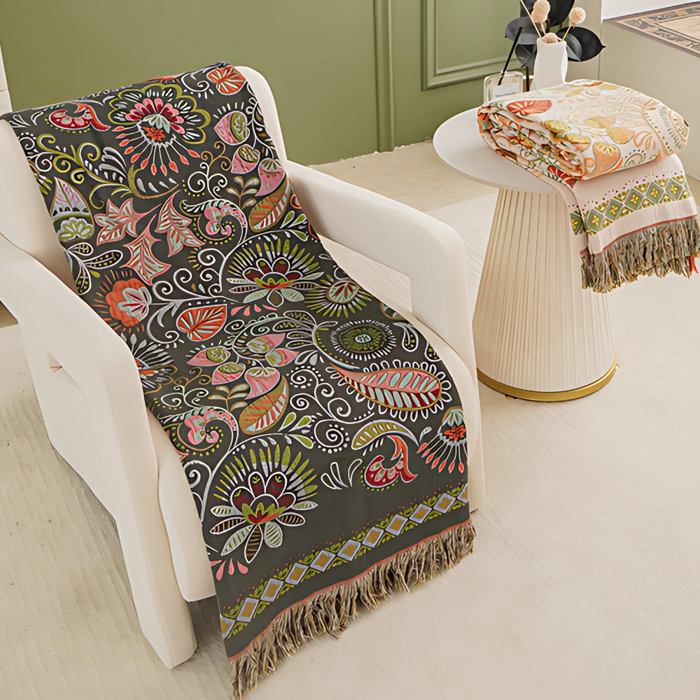 Soft Floral Throw Blanket Reversible Cotton