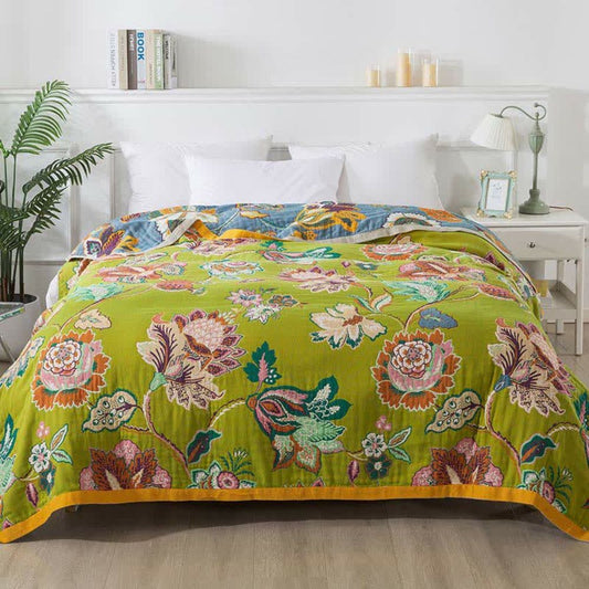 Soft Double Sided Floral Cotton Throw Blanket - Pexav