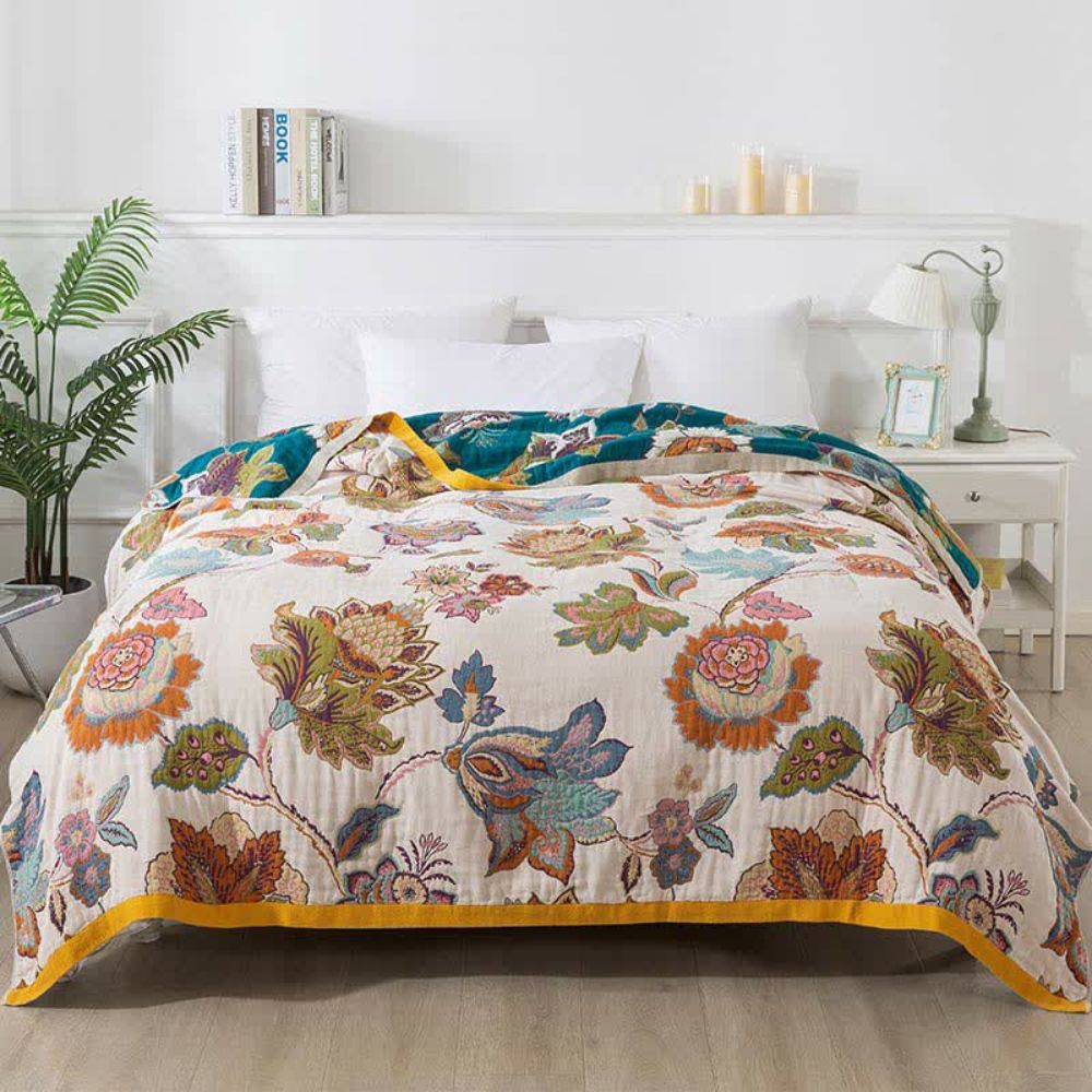 Soft Double Sided Floral Cotton Throw Blanket