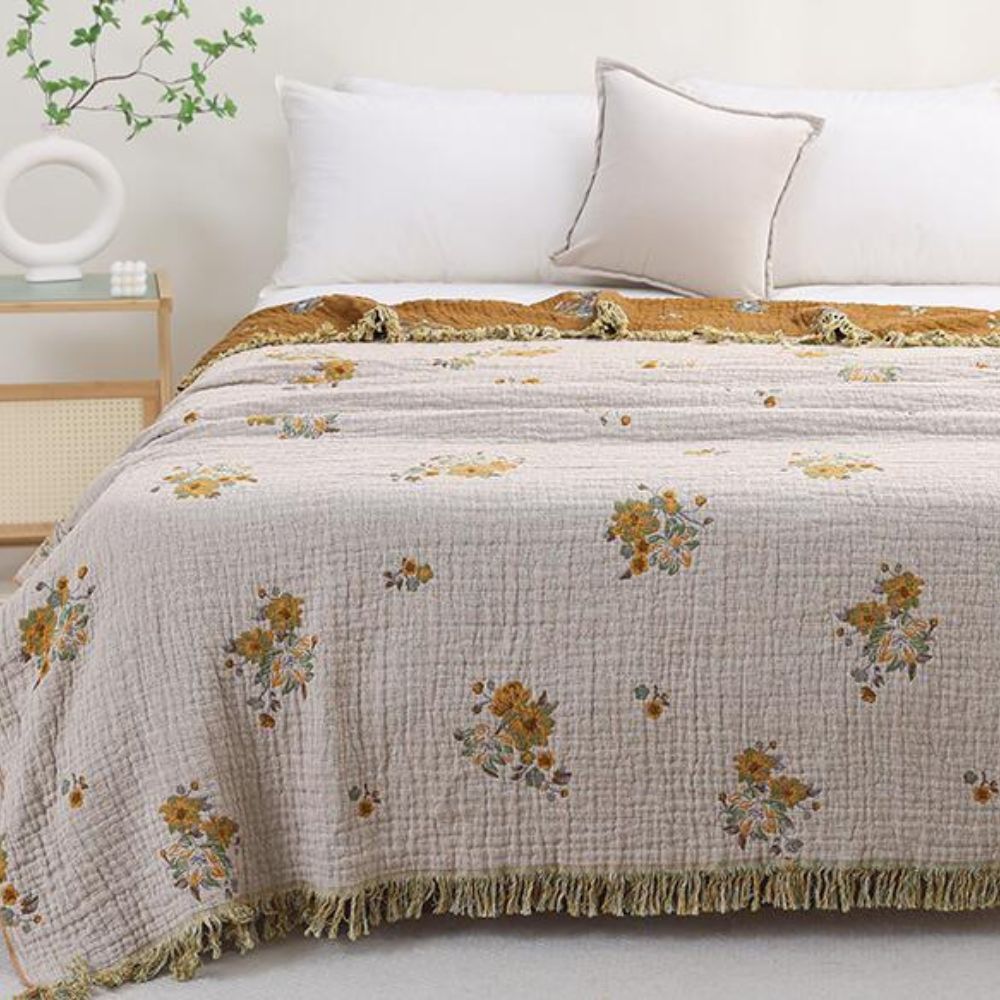 Soft Floral Throw Blanket, Classic Reversible Design