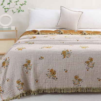 Soft Floral Throw Blanket, Classic Reversible Design