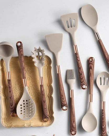 Robust 10-Piece Kitchen Utensil Set with Heat-Resistant Silicone Heads and Stainless Steel Handles – Essential Cooking Tools 1