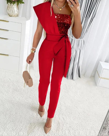 Sparkly One Shoulder Party Jumpsuit for Women
