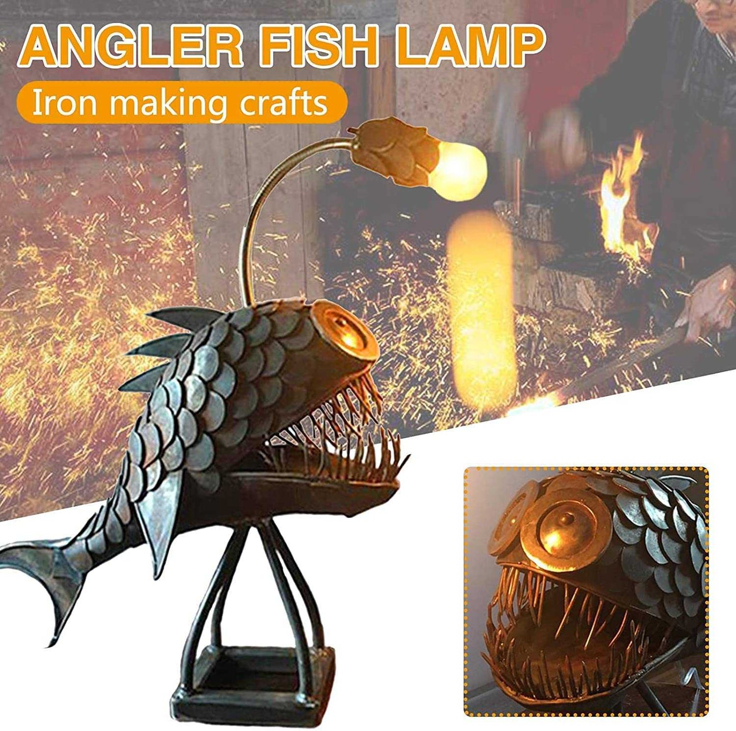 Rustic Usb Angler Fish Lamp, Shark Lamp Steampunk Style Table Lamp, Steampunk Angler Fish Lamp, Anglerfish Lamp Retro Art Table Lamp