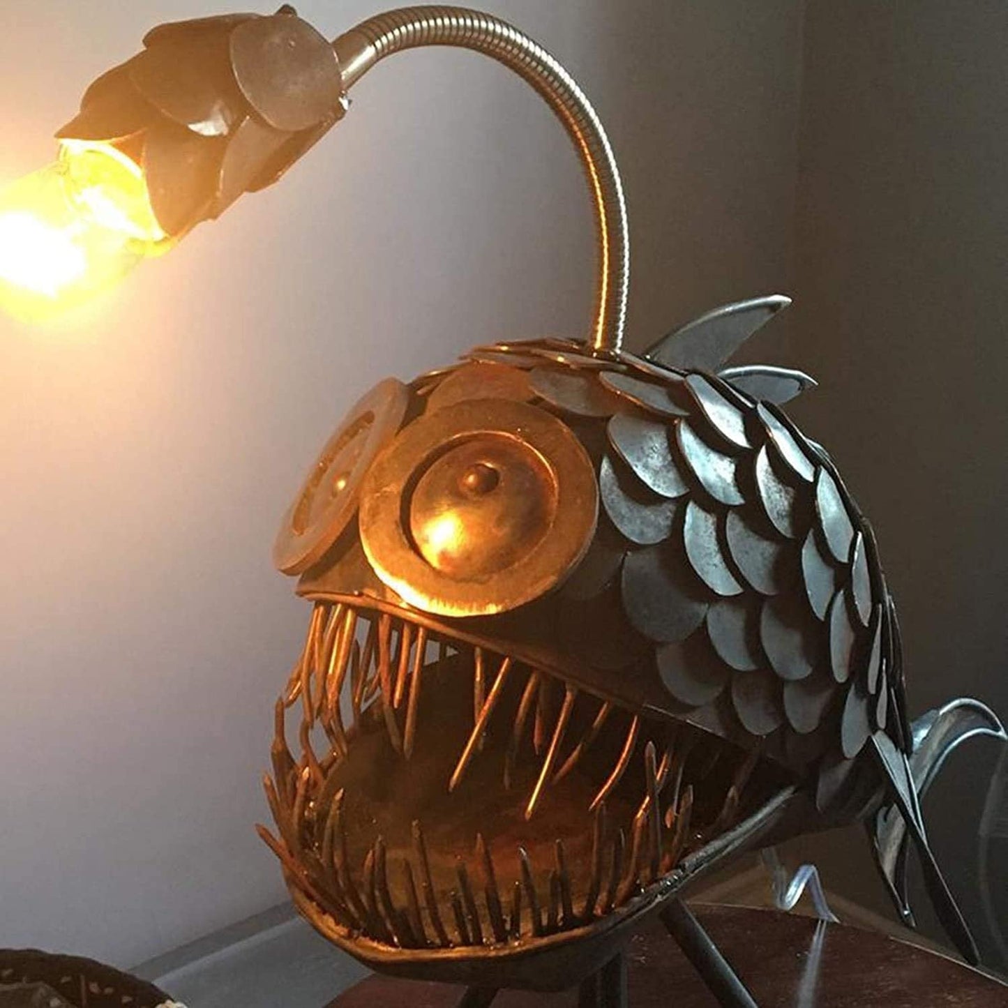 Rustic Usb Angler Fish Lamp, Shark Lamp Steampunk Style Table Lamp, Steampunk Angler Fish Lamp, Anglerfish Lamp Retro Art Table Lamp