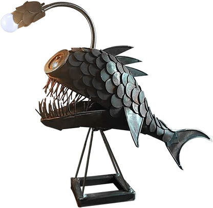 Rustic Usb Angler Fish Lamp, Shark Lamp Steampunk Style Table Lamp, Steampunk Angler Fish Lamp, Anglerfish Lamp Retro Art Table Lamp